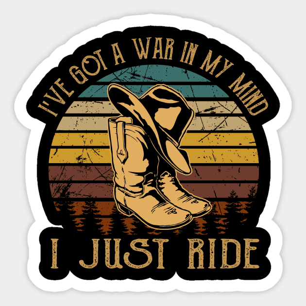 I've Got A War In My Mind I Just Ride Cowboy Boot Hat Music Sticker by GodeleineBesnard